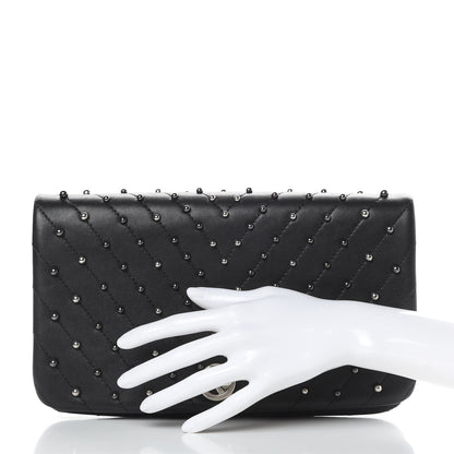 Chanel Lambskin Chevron Quilted Studded Stud Wars Flap Clutch Black 2 of 10