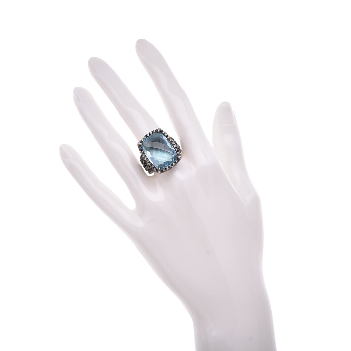 Darkened Sterling Silver Diamond Blue Topaz 20mm Chatelaine Ring 57 8