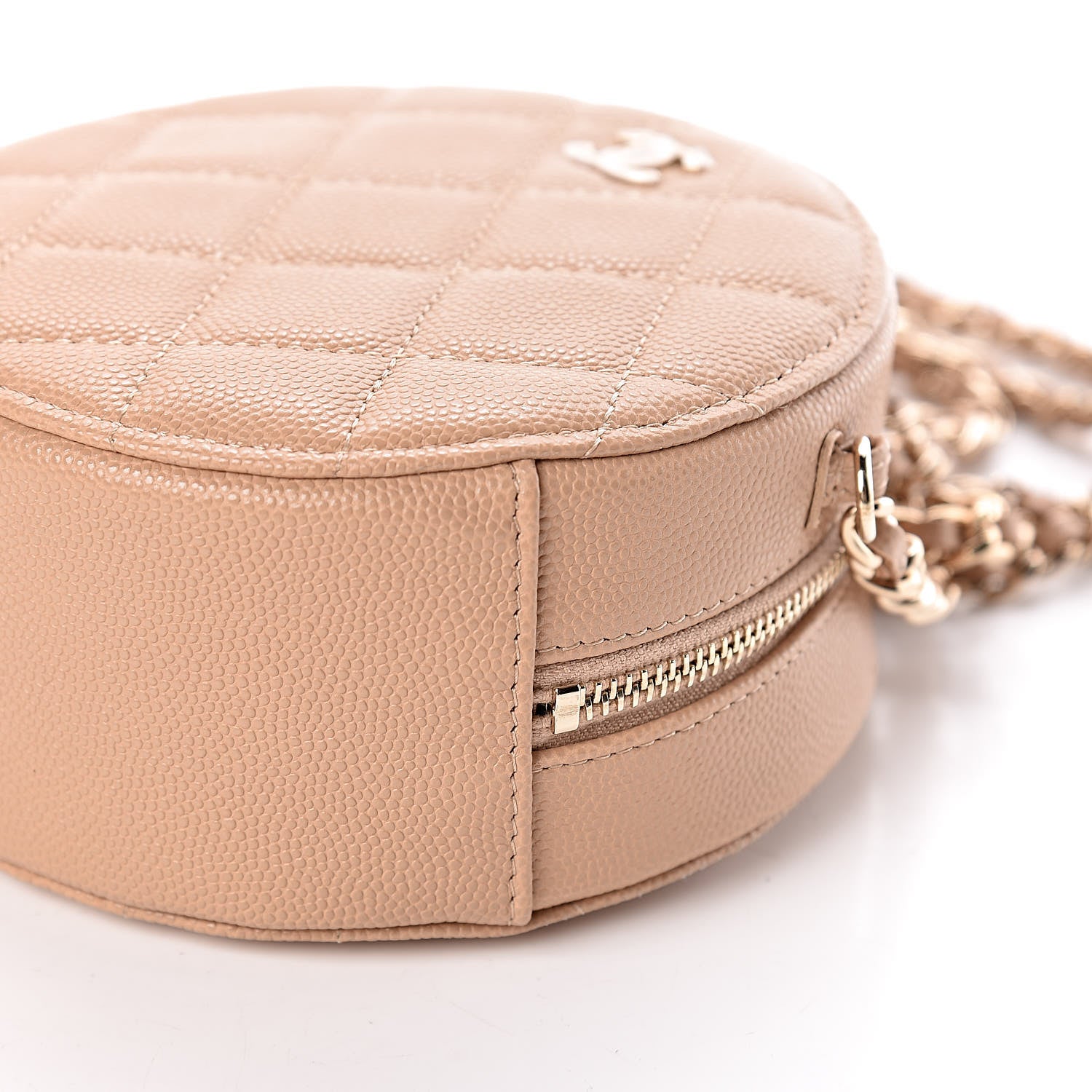 Chanel Caviar Quilted Round Clutch With Chain Beige 9 of 10