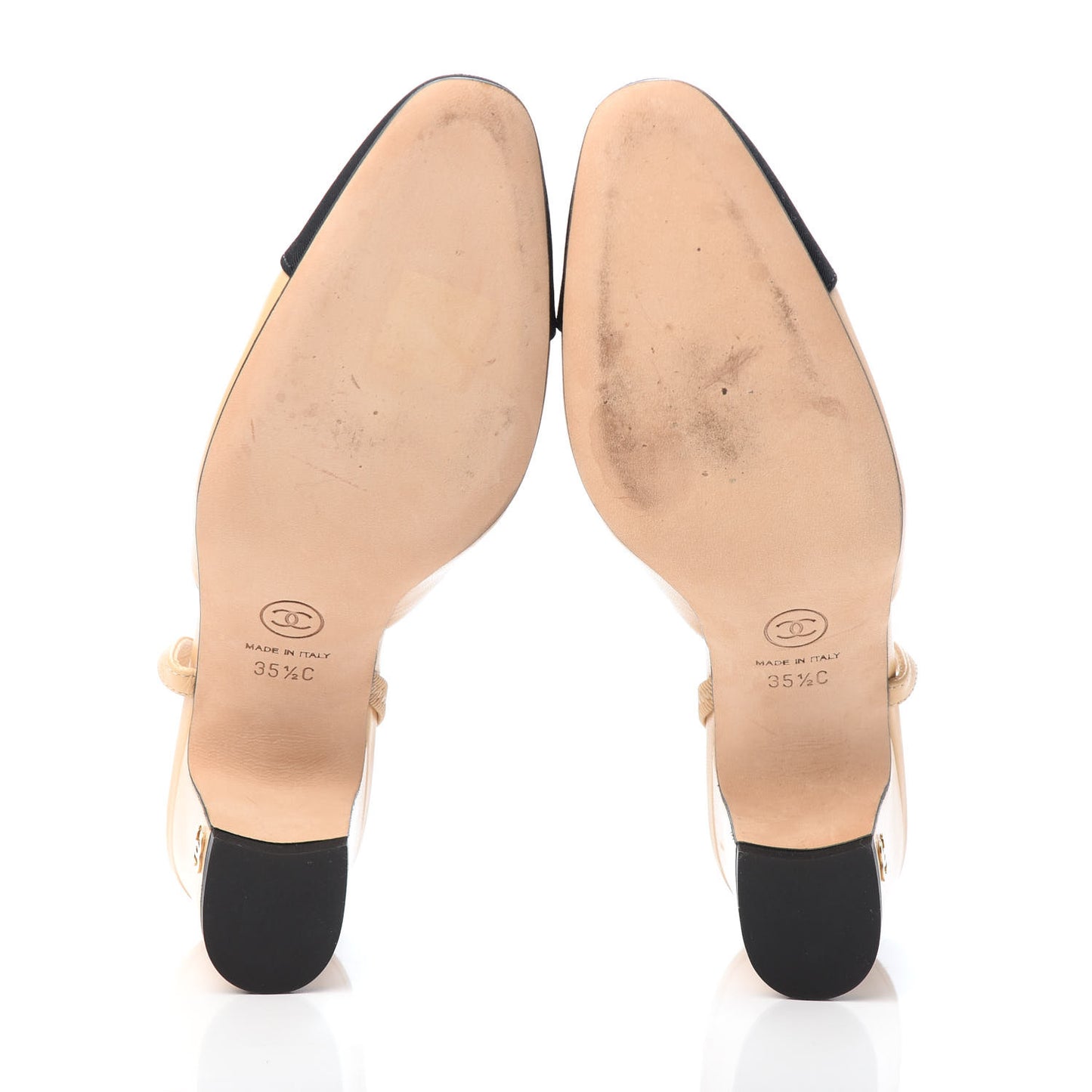 Goatskin Grosgrain Cap Toe CC Slingback Pumps 35.5 Beige Black