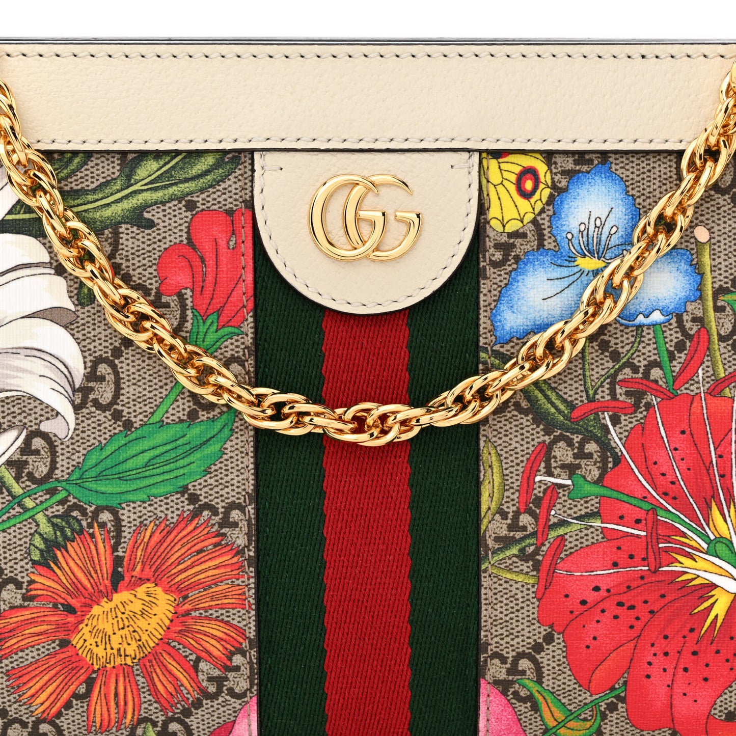GG Supreme Monogram Flora Web Small Ophidia Chain Shoulder Bag White