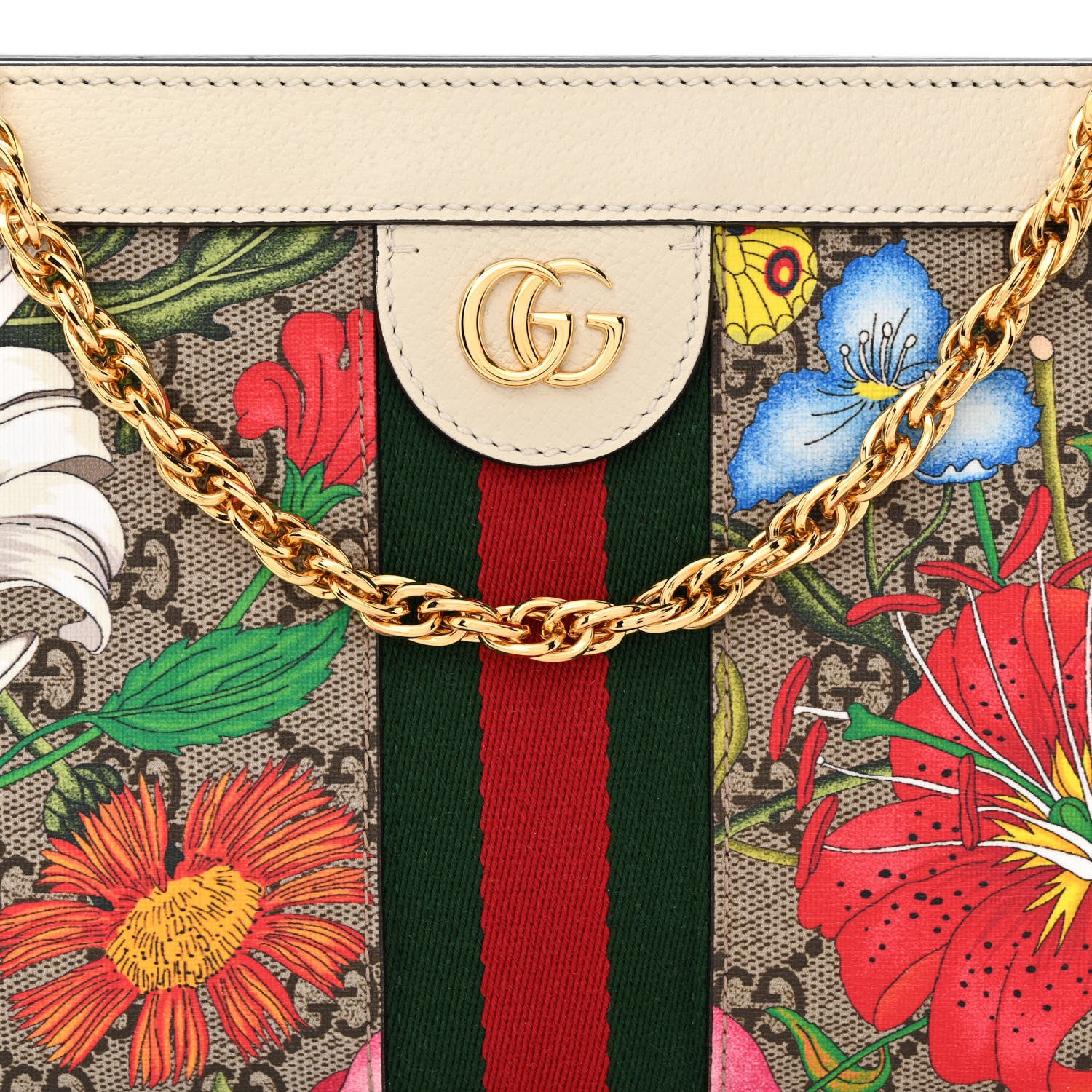 Gucci GG Supreme Monogram Flora Web Small Ophidia Chain Shoulder Bag White 8 of 10