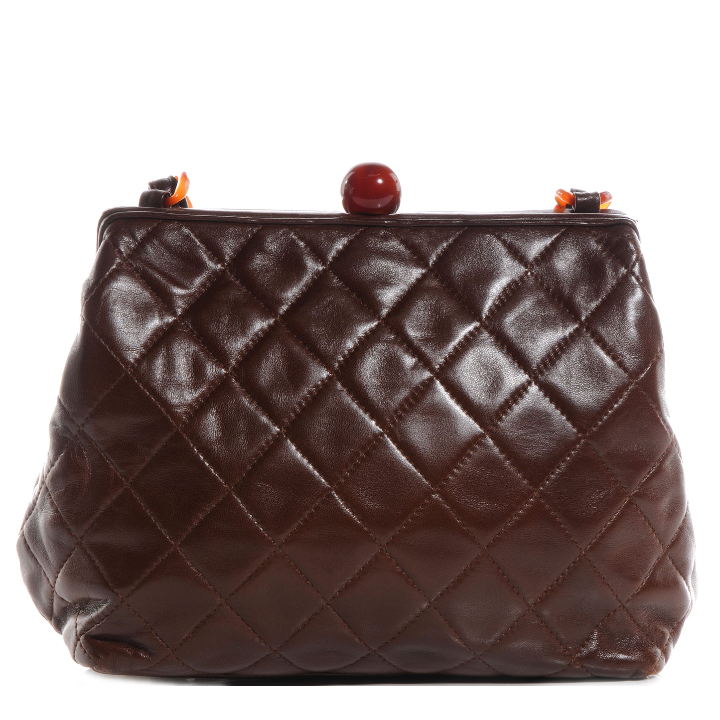 Lambskin Quilted Bekko Chain Kiss Lock Frame Bag Brown