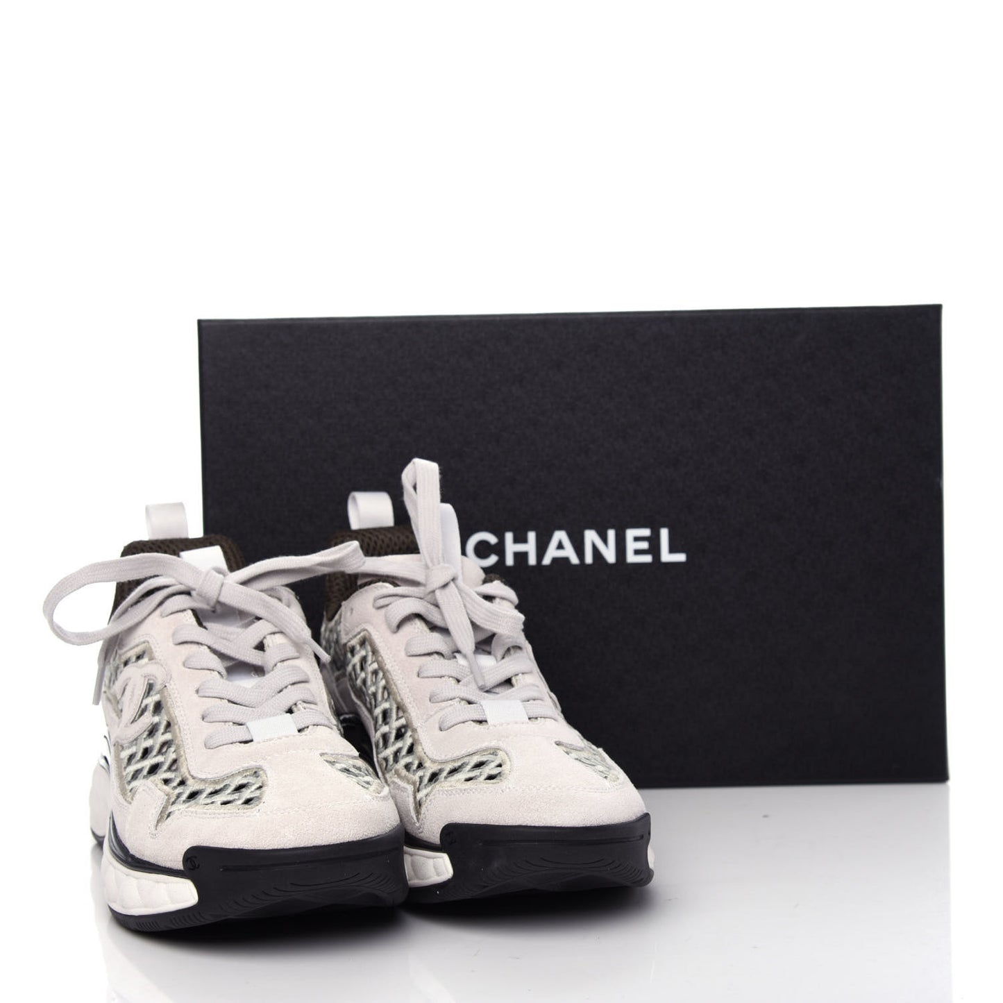 Suede Calfskin Embroidered CC Sneakers 38 Ecru Light Gray