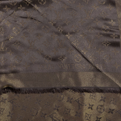 Louis Vuitton Silk Lurex Wool Monogram Shine Shawl Brown 3 of 4