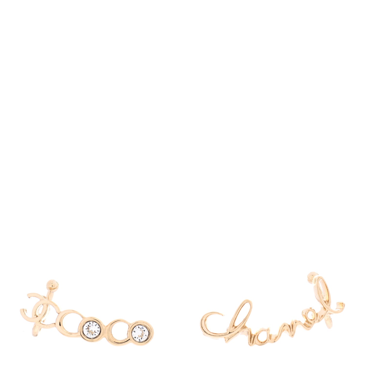 Chanel Metal Crystal Coco Script CC Climber Earrings Gold 1 of 5
