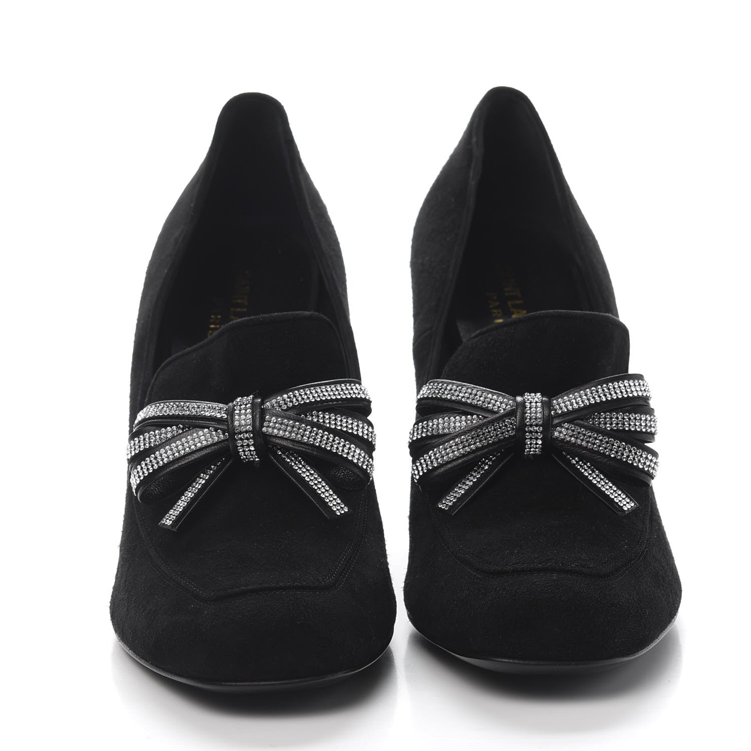 Saint Laurent Kid Scamosciato Crystal Bow Pumps 39 Black 2 of 9