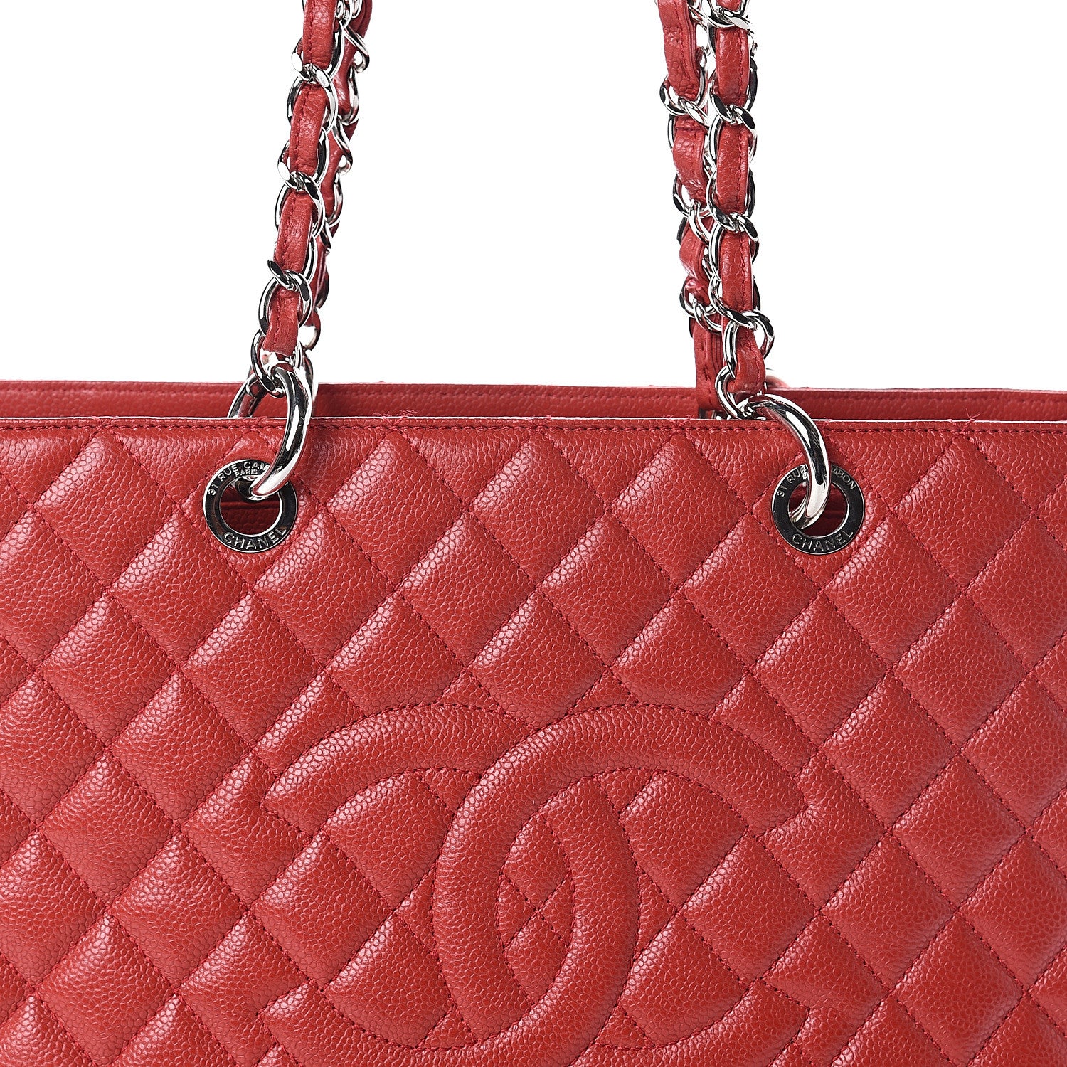 Chanel Caviar Quilted Grand Shopping Tote GST Red 7 of 9