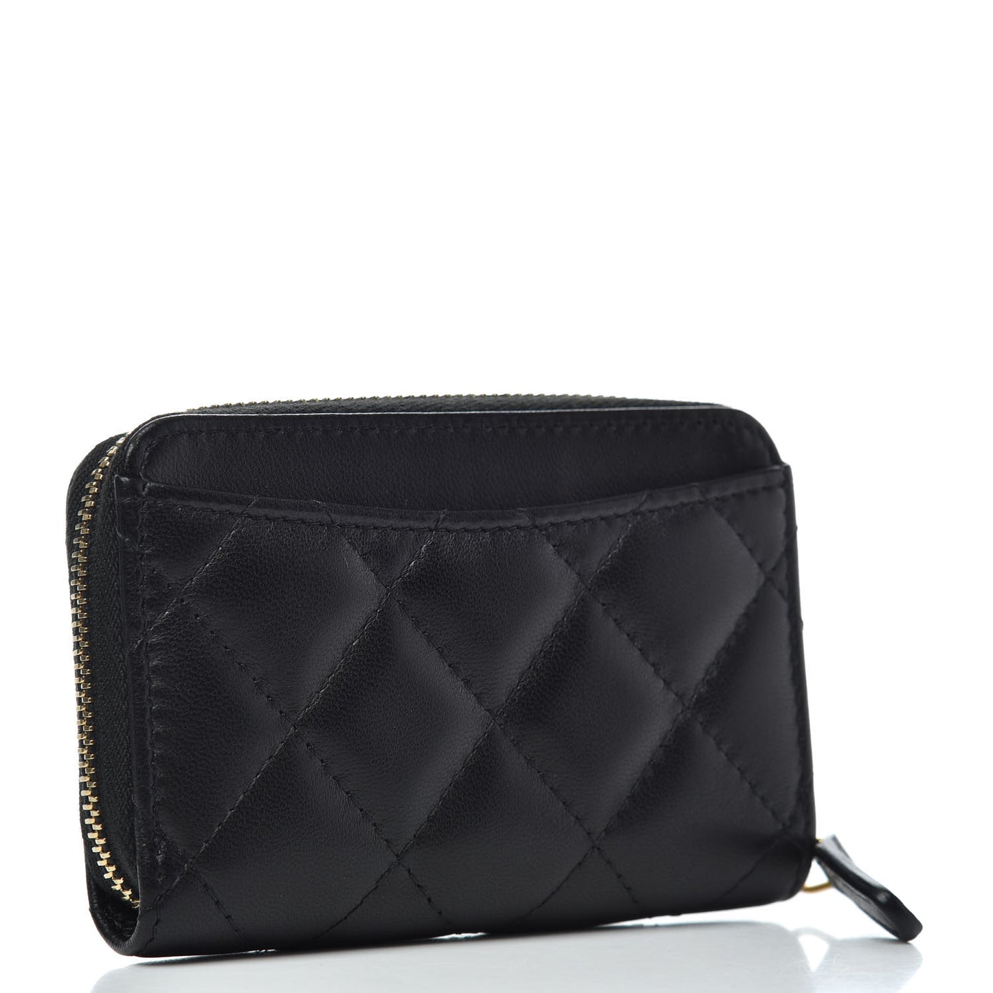 Lambskin Quilted Zip Coin Purse Black