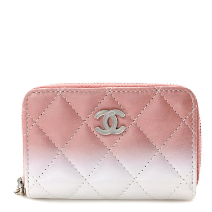 Chanel Ombre Patent Calfskin Quilted Small Zip Around Coin Purse Pink White 1 of 8