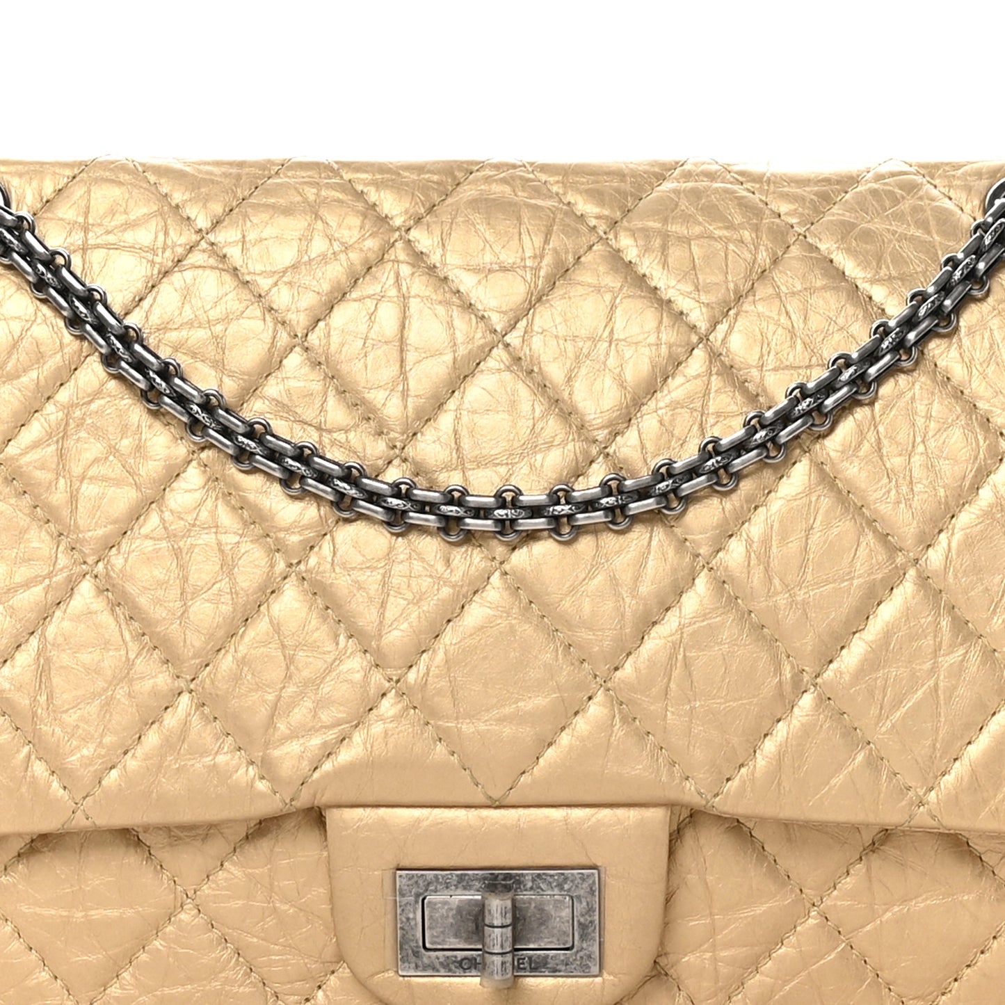 Metallic Aged Calfskin Quilted 2.55 Reissue 227 Flap Pale Gold