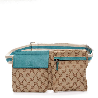Gucci GG Monogram Web Double Pocket Belt Bag Turquoise 1 of 9