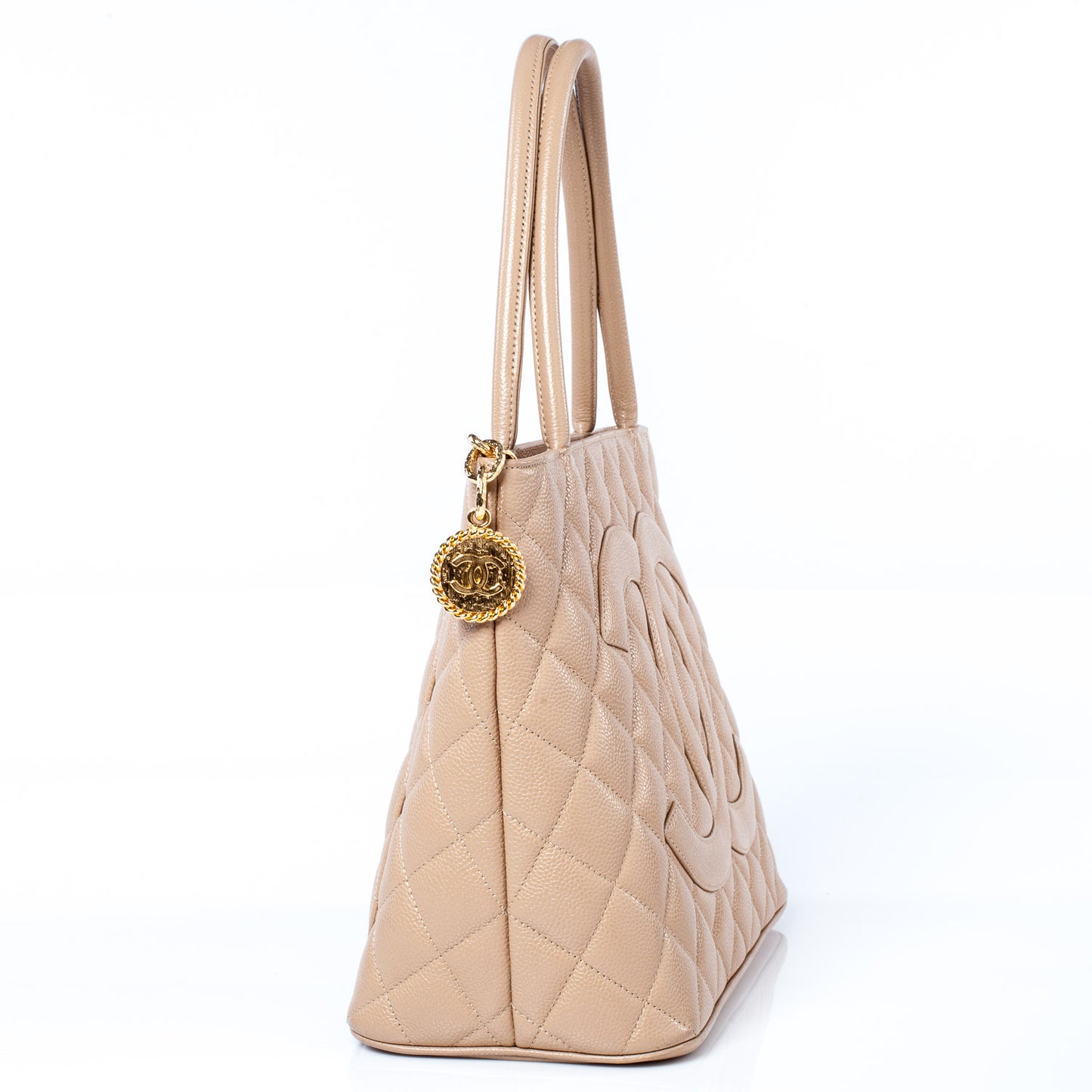 Caviar Quilted Medallion Tote Light Beige