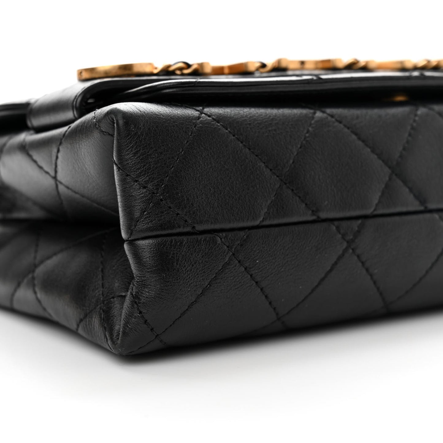 Calfskin Quilted Small Enchained Flap Black