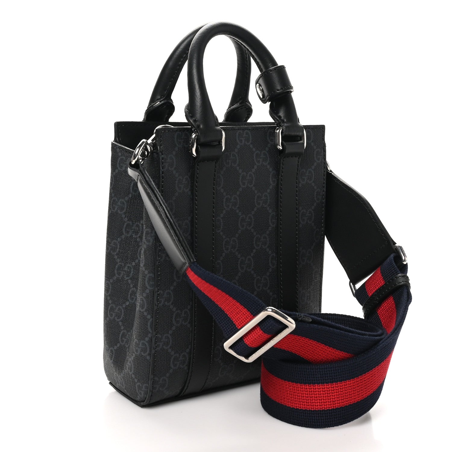 Gucci GG Supreme Monogram Appia Calfskin Web Mini Tote Bag Black 3 of 10