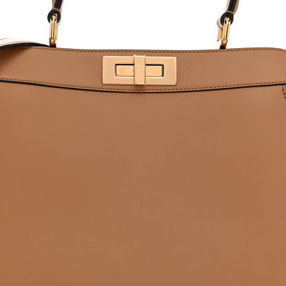Fendi Vitello Seta Nappa FF Striped Embossed Medium Peekaboo I SEE U Satchel Miele Scuro Multicolor 8 of 10