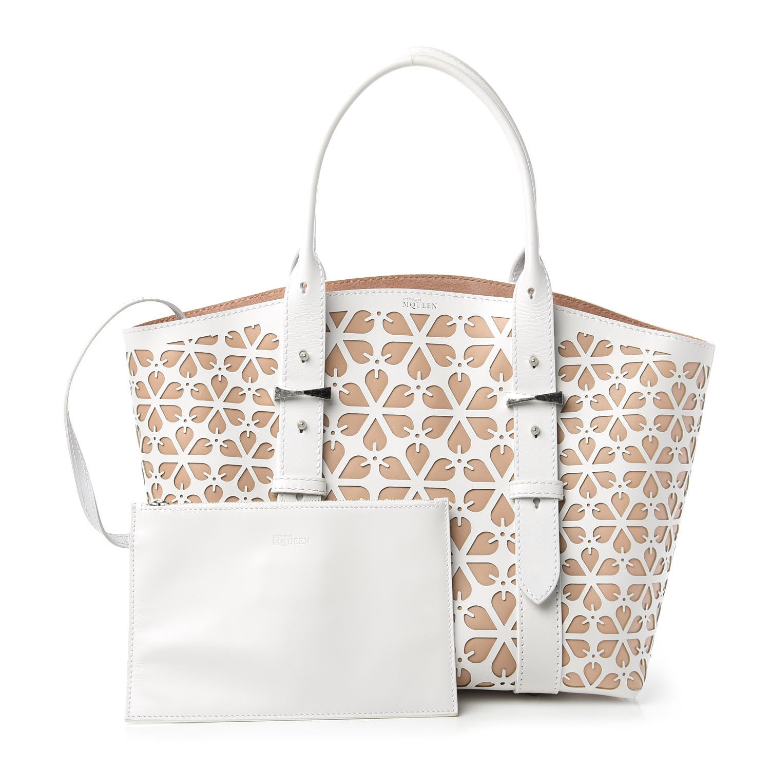 Alexander McQueen Laser Cut Calfskin Medium Legend Tote Nude 1 of 11