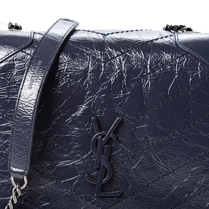 Saint Laurent Crinkled Calfskin Matelasse Monogram Niki Chain Wallet Deep Marine 7 of 9