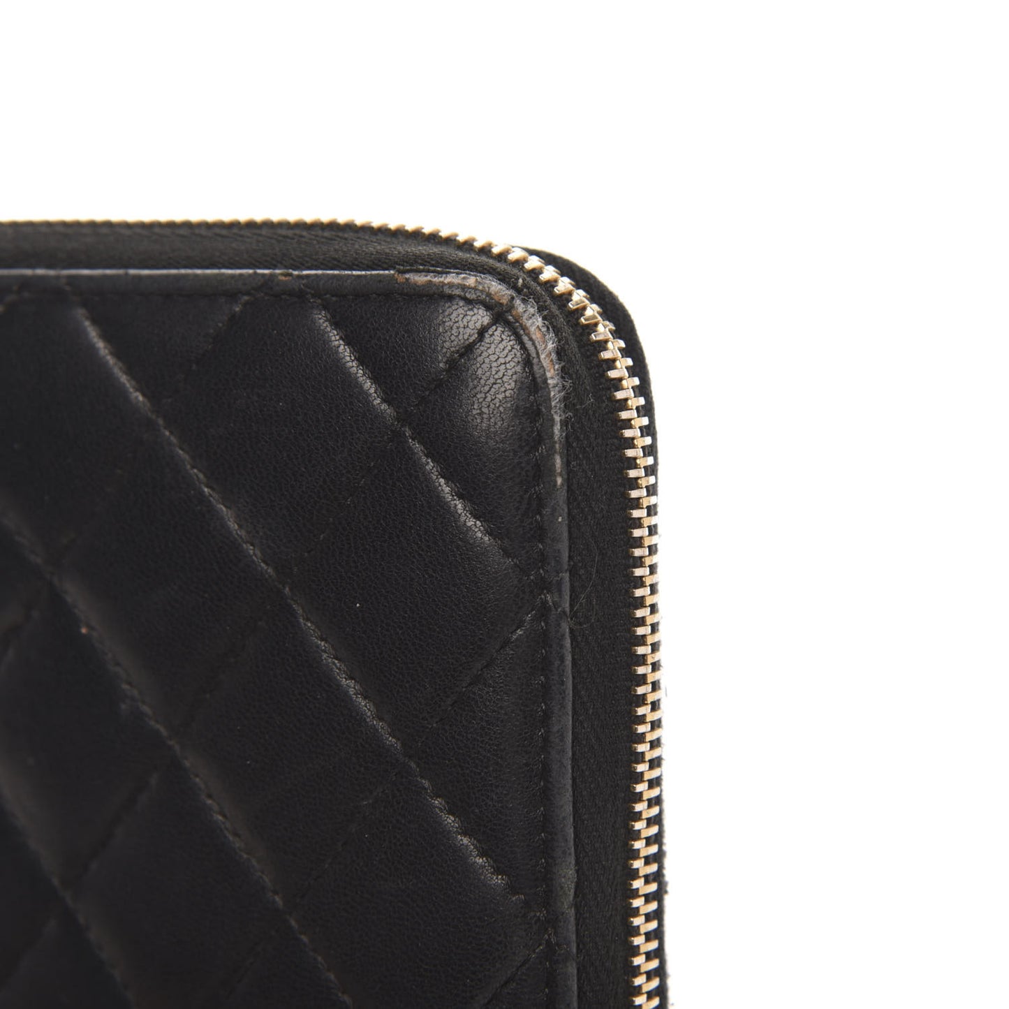Lambskin Quilted Large Gusset Zip Around Wallet Black