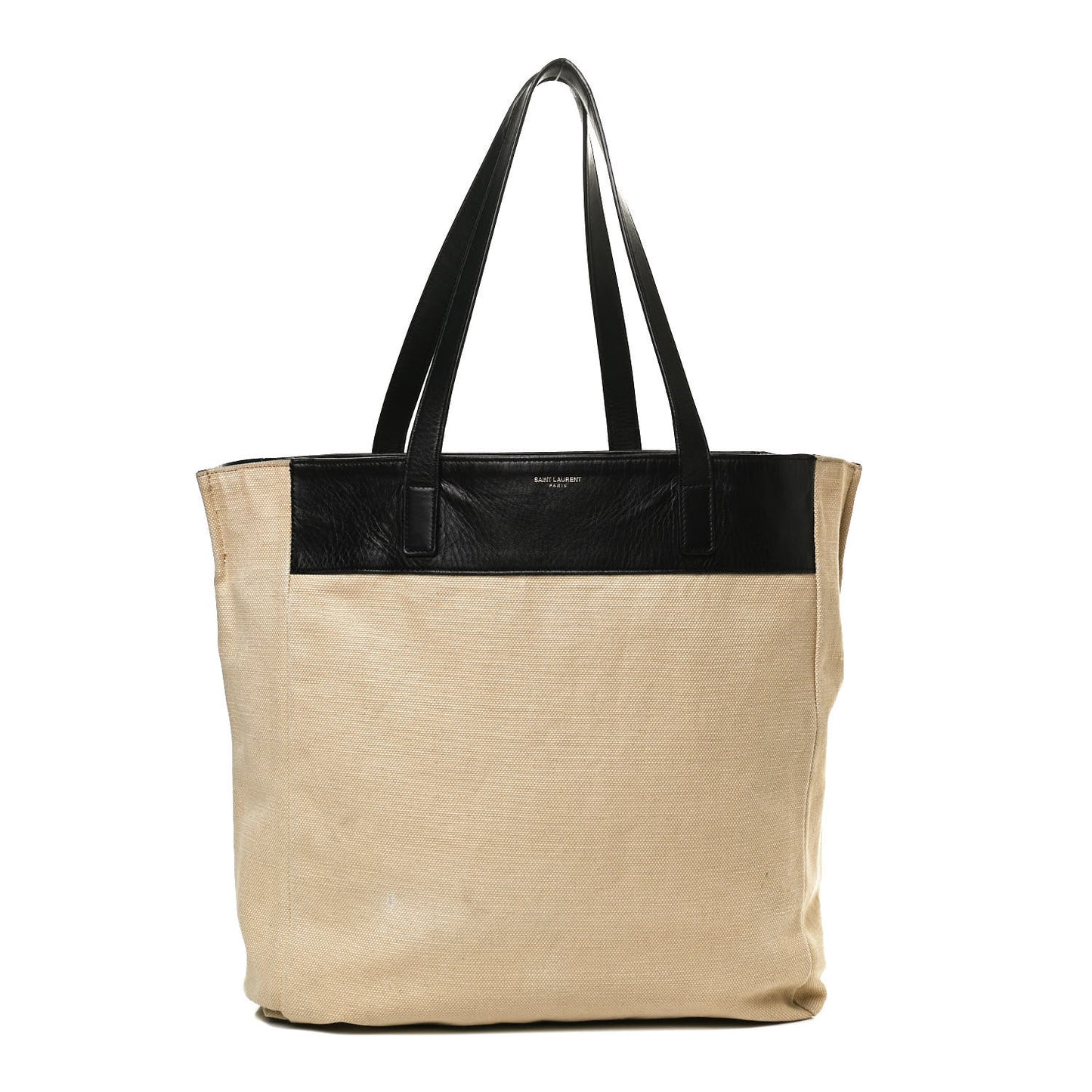 Calfskin Canvas North South Reversible Shopping Tote Black