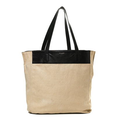 Saint Laurent Calfskin Canvas North South Reversible Shopping Tote Black 1 of 15