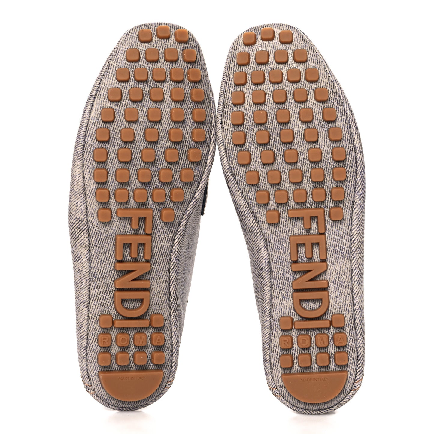 Vitello Pelle Stampa Denim Baguette Driving Loafers 38 Azzurro