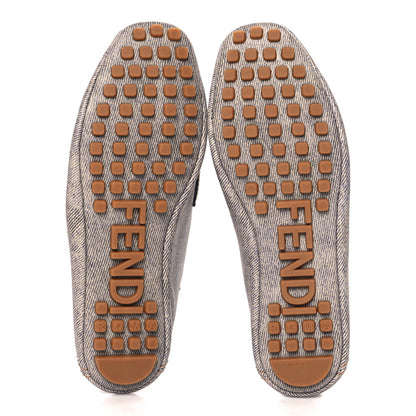 Fendi Vitello Pelle Stampa Denim Baguette Driving Loafers 38 Azzurro 6 of 8