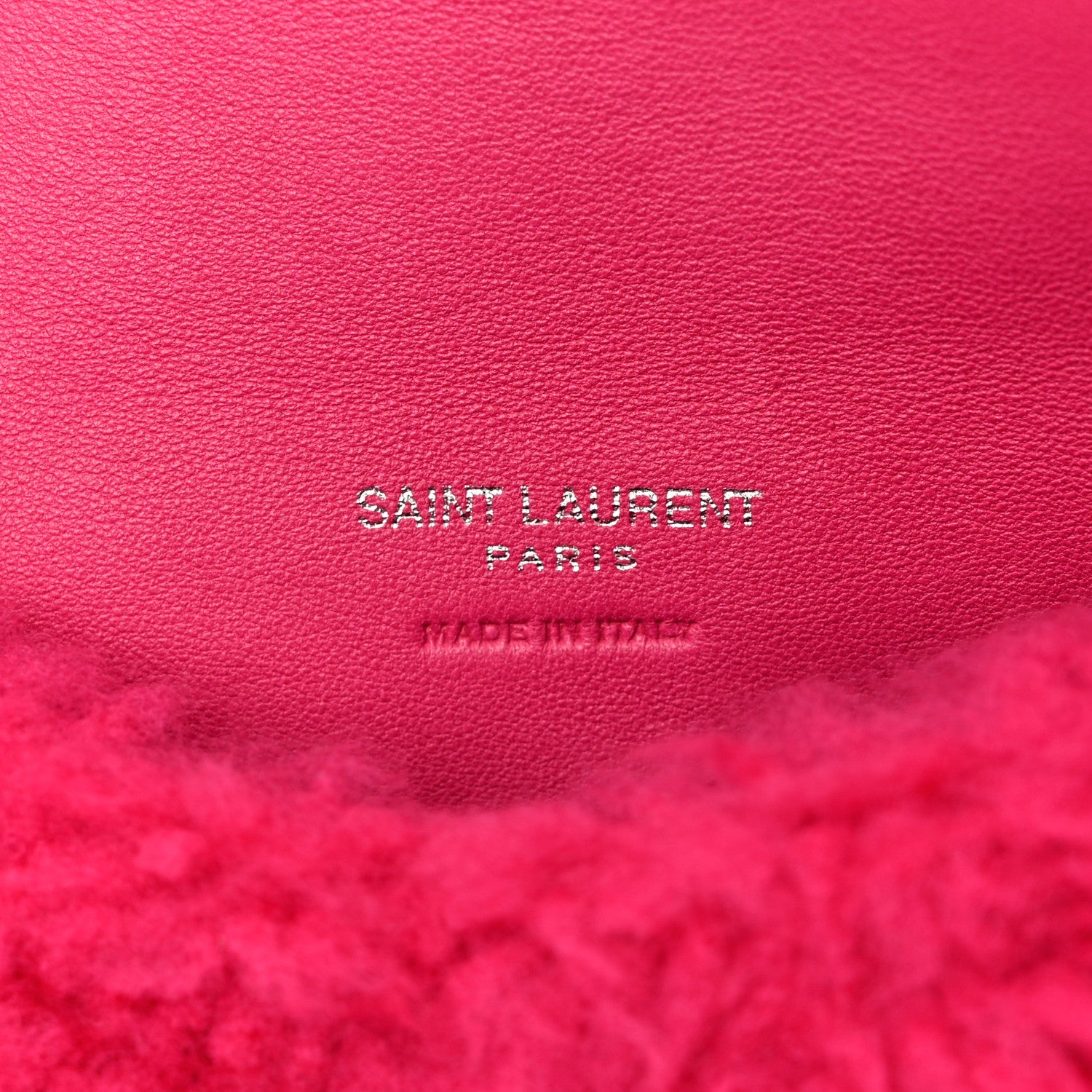 Saint Laurent Shearling Quilted Monogram Loulou Puffer Pouch Clutch Fuxia 7 of 8