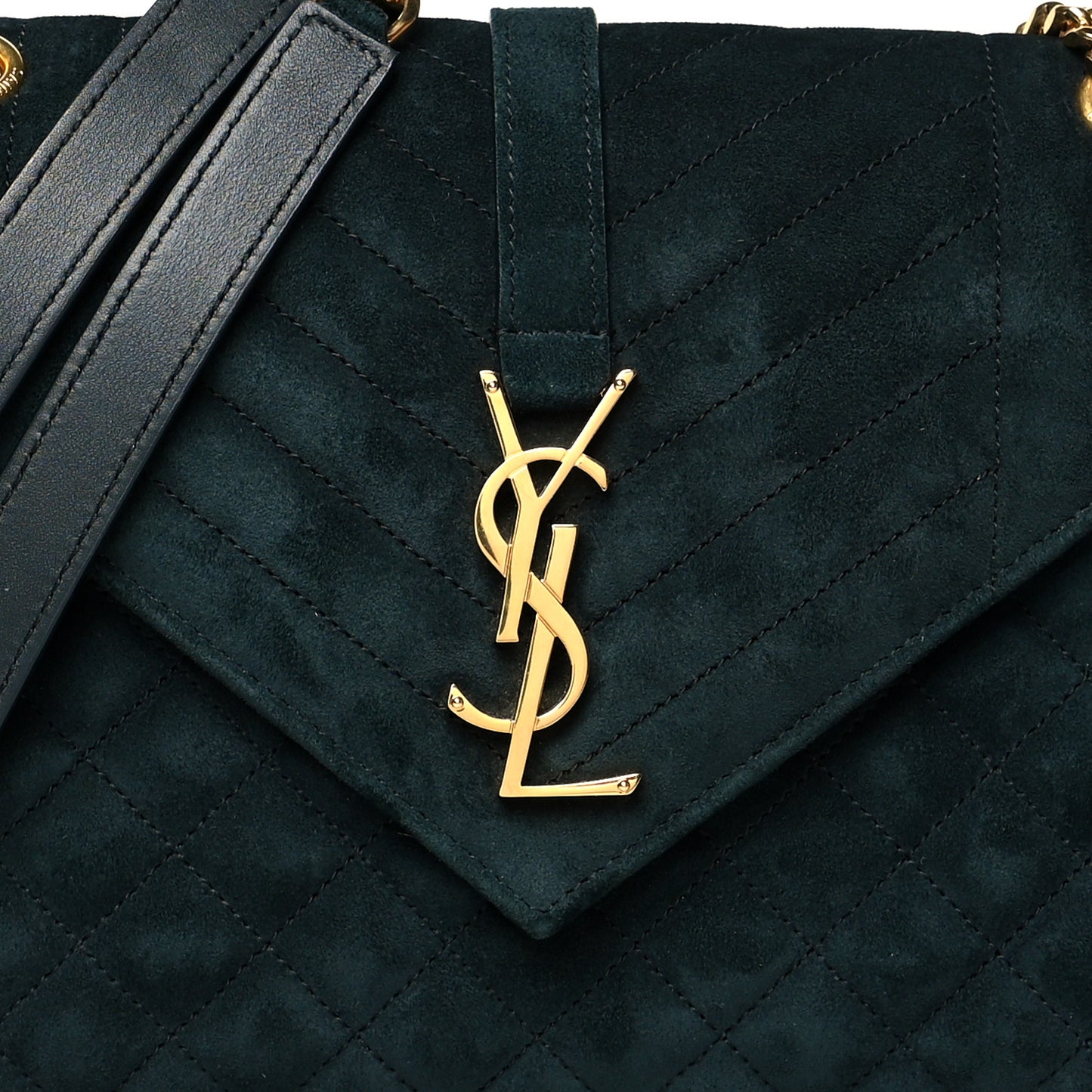 Suede Mixed Matelasse Triquilt Medium Monogram Envelope Satchel Algae