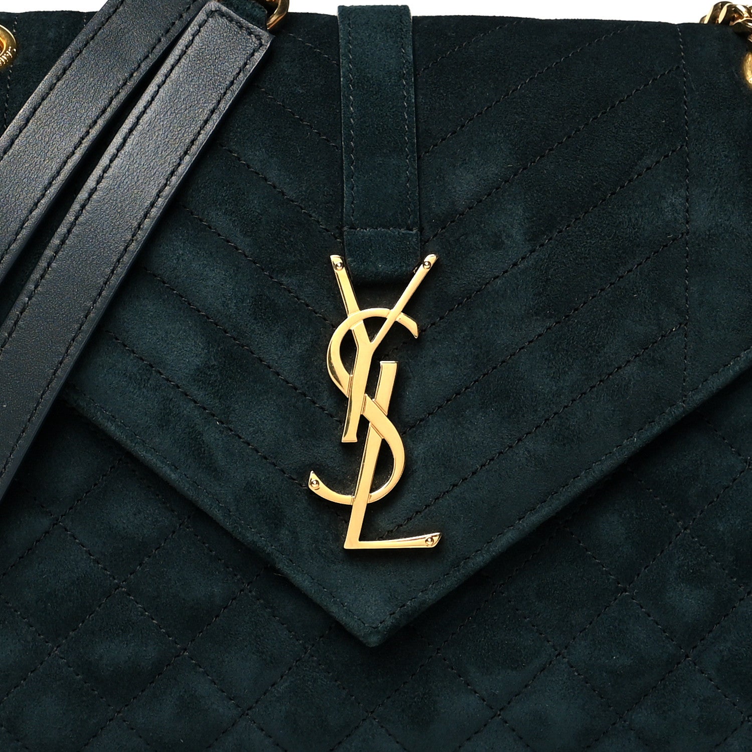 Saint Laurent Suede Mixed Matelasse Triquilt Medium Monogram Envelope Satchel Algae 7 of 11