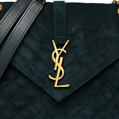 Saint Laurent Suede Mixed Matelasse Triquilt Medium Monogram Envelope Satchel Algae 7 of 11