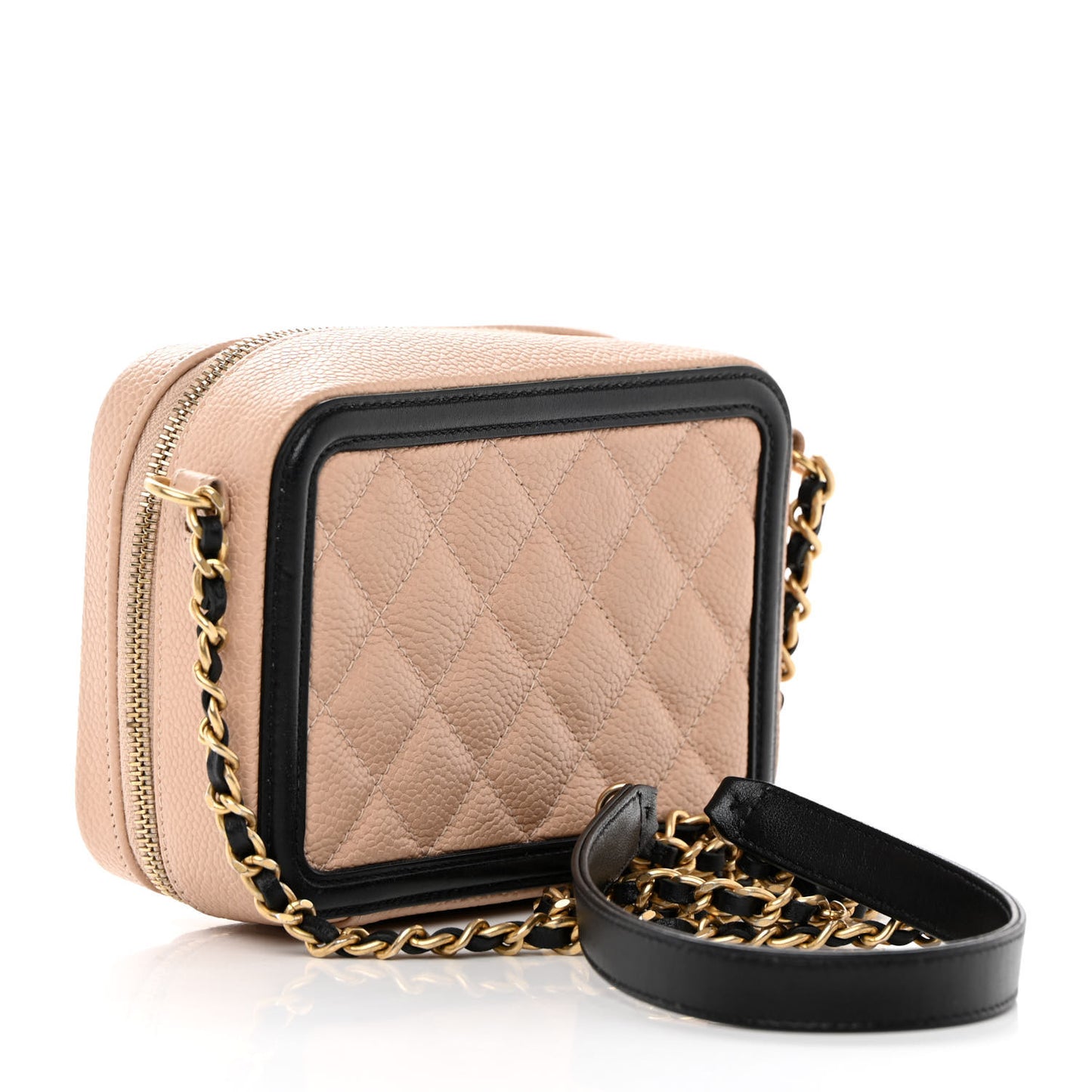Caviar Quilted CC Filigree Vanity Clutch With Chain Beige Black