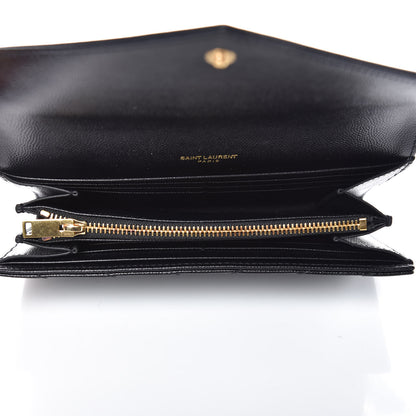 Saint Laurent Grain De Poudre Matelasse Chevron Monogram Flap Wallet Black 5 of 8