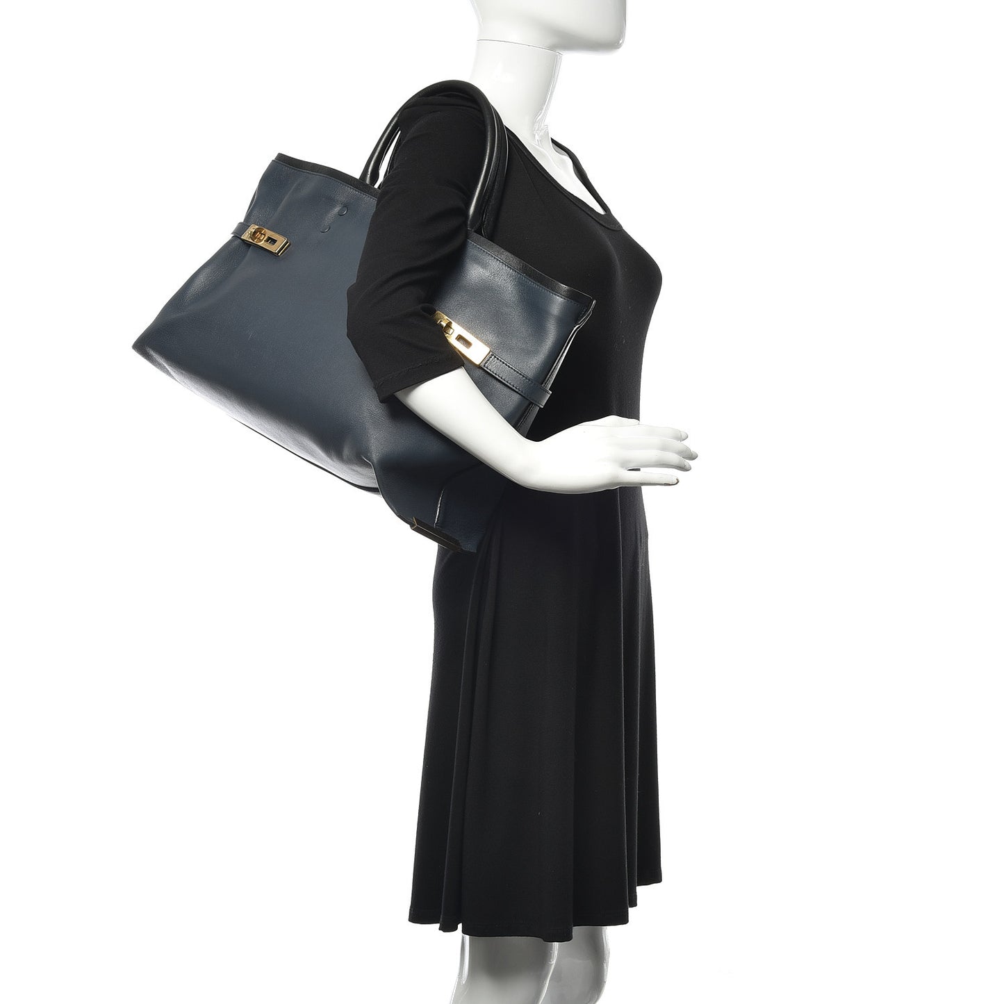 Smooth Calfskin Large Charlotte Tote Navy