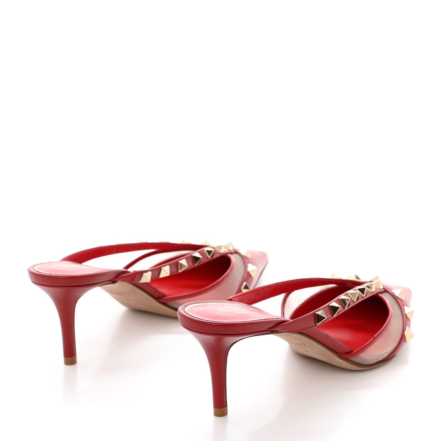 Calfskin Mesh Rockstud Alcove 60mm Mules 37.5 Rosso Valentino