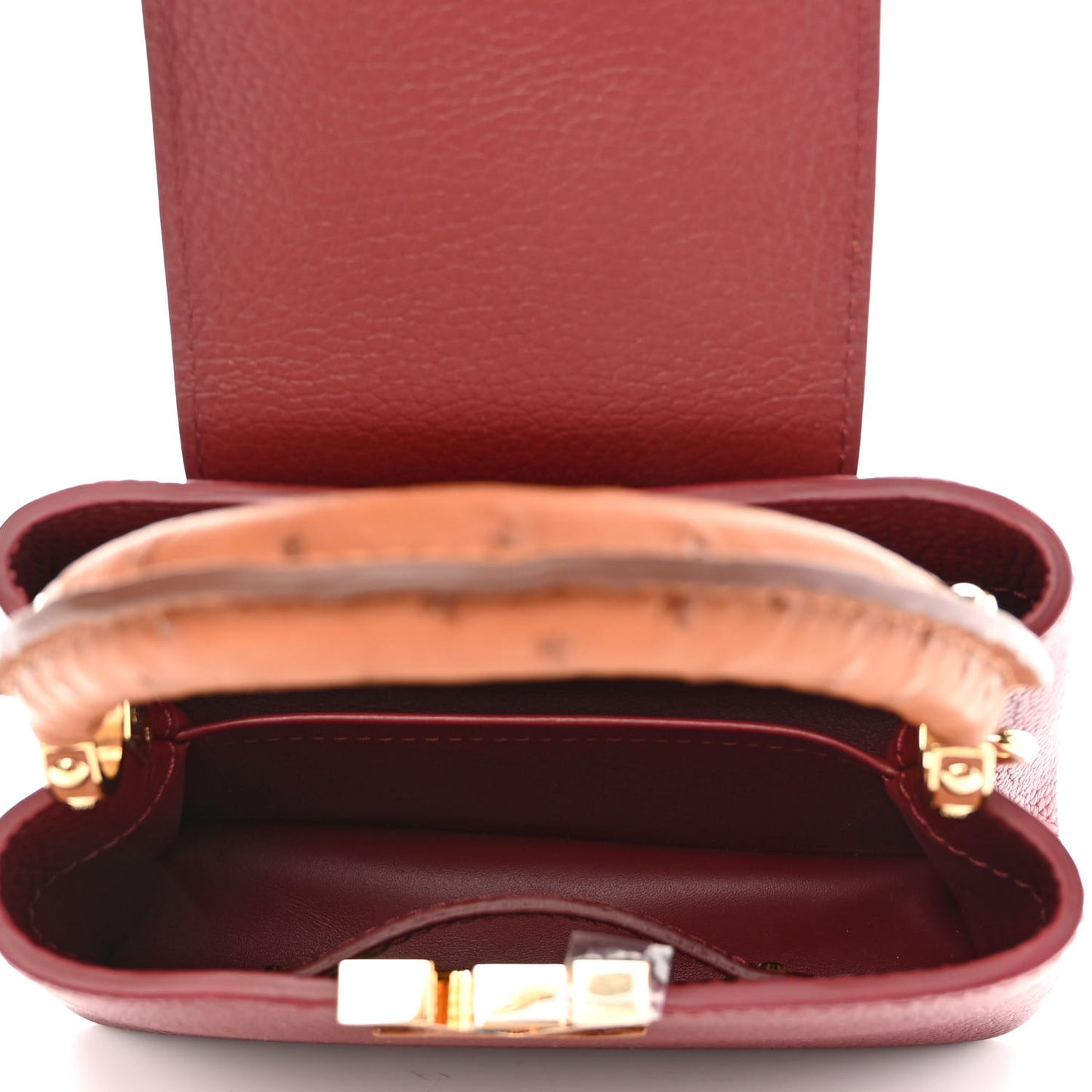 Taurillon Ostrich Mini Capucines Griotte Red Honey