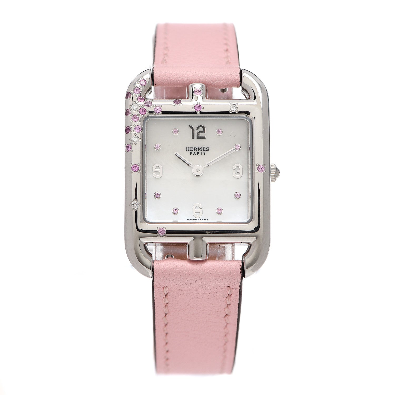 Hermes Stainless Steel Swift Diamond Pink Sapphire Mother of Pearl 23mm Cape Cod Quartz Watch Rose Sakura 1 of 5