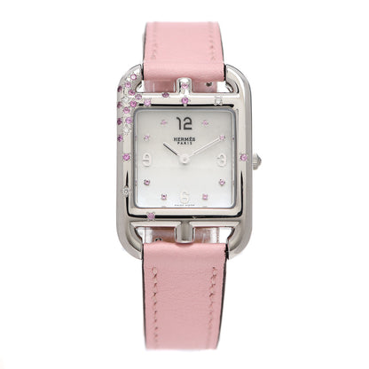 Hermes Stainless Steel Swift Diamond Pink Sapphire Mother of Pearl 23mm Cape Cod Quartz Watch Rose Sakura 1 of 5