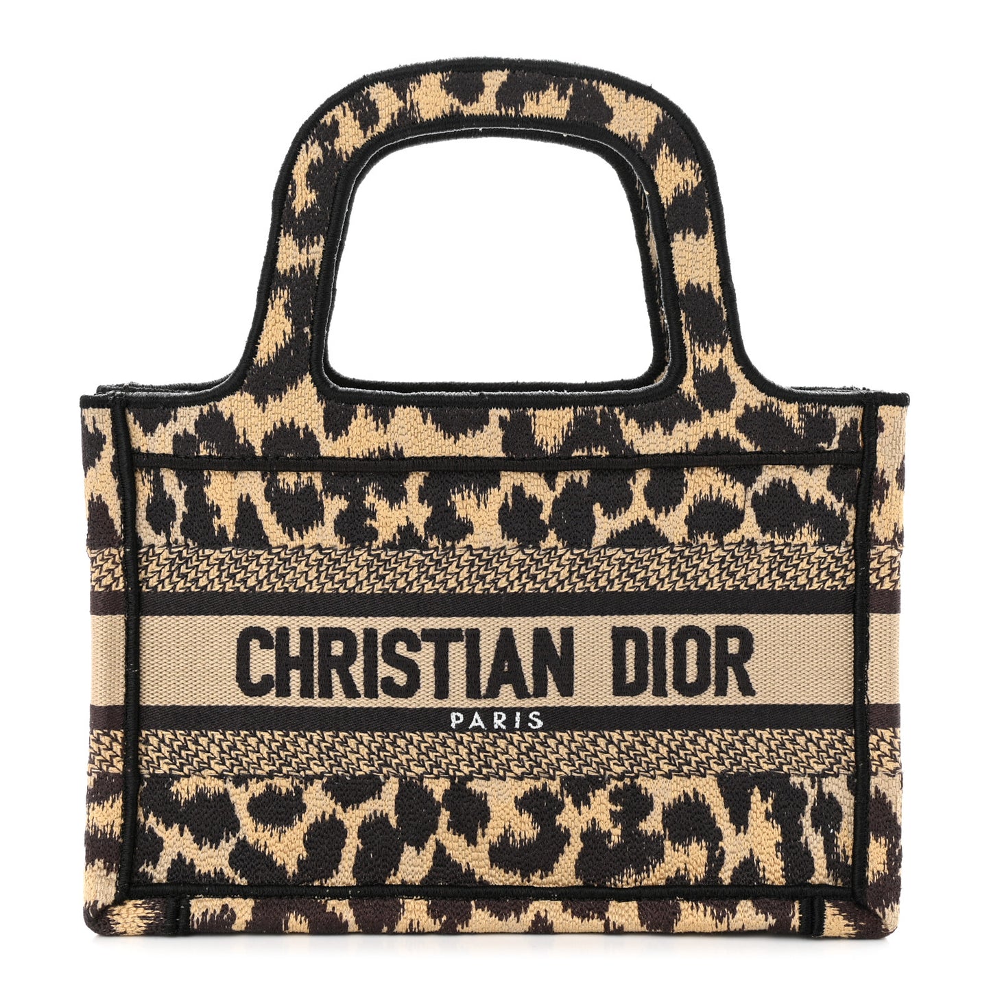 Canvas Mizza Embroidered Mini Leopard Book Tote Beige