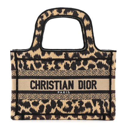 Christian Dior Canvas Mizza Embroidered Mini Leopard Book Tote Beige 1 of 11