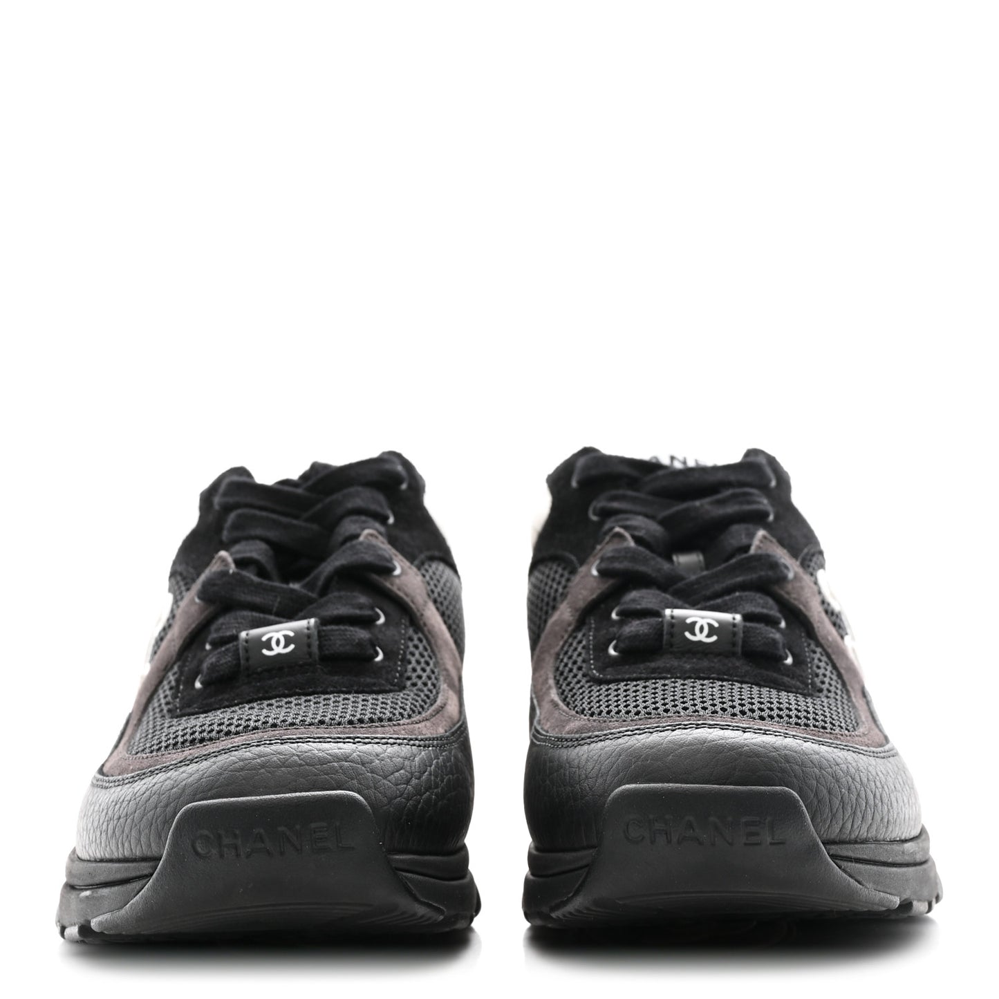 Mesh Suede Grained Calfskin Womens CC Sneakers 36.5 Black White