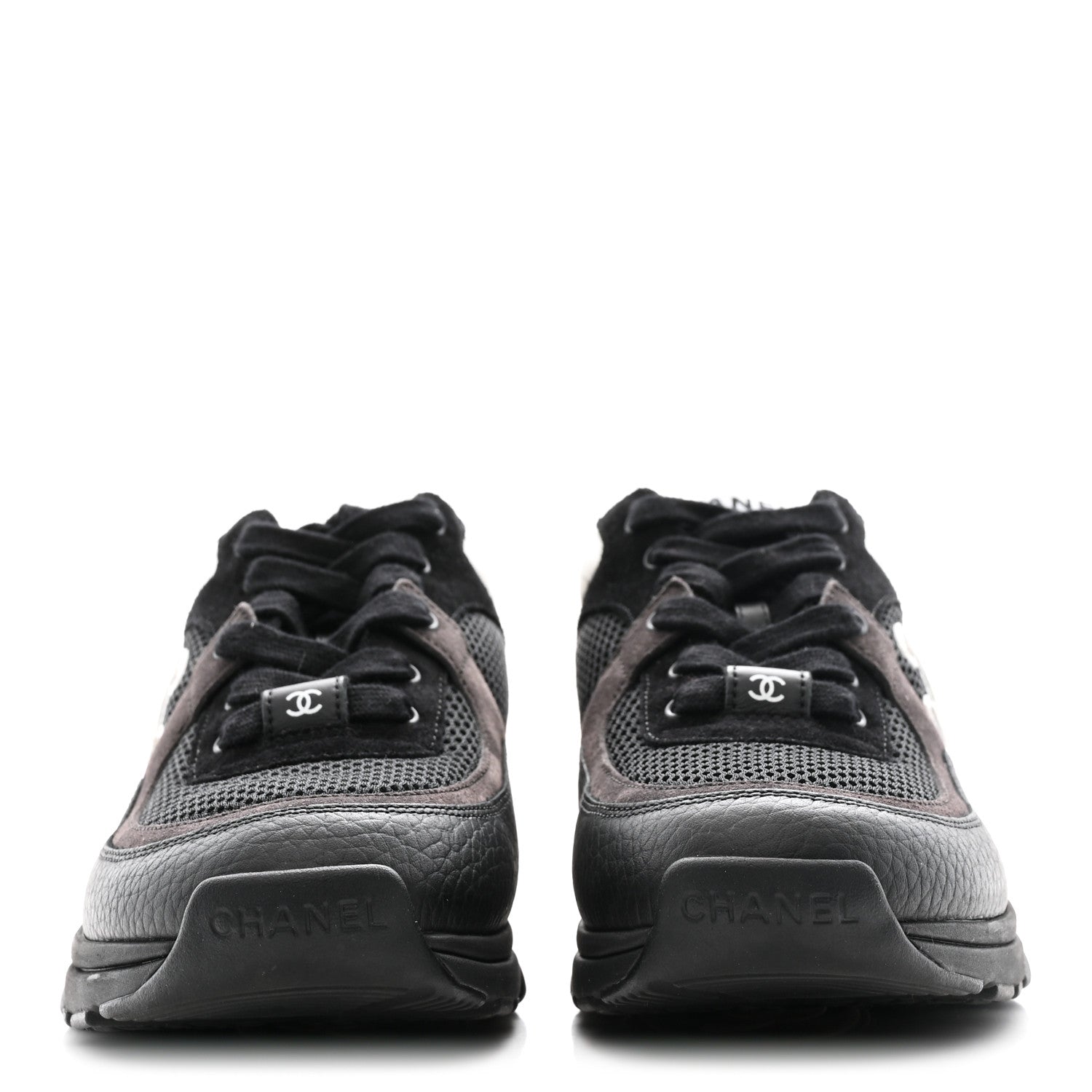 Chanel Mesh Suede Grained Calfskin Womens CC Sneakers 36.5 Black White 3 of 11