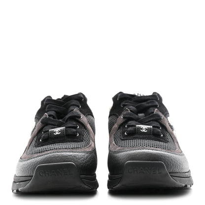 Chanel Mesh Suede Grained Calfskin Womens CC Sneakers 36.5 Black White 3 of 11