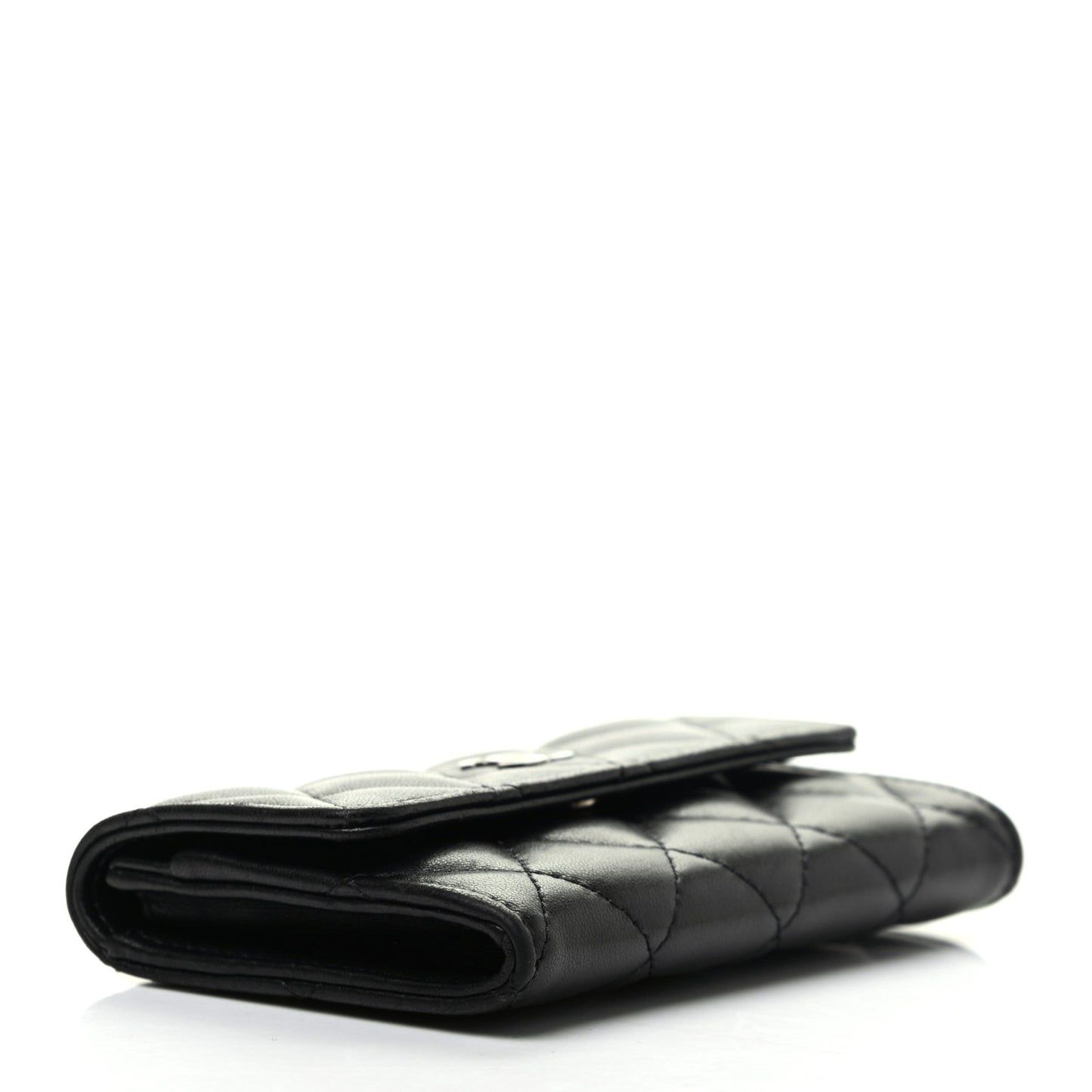 Lambskin Quilted Flap Card Holder Black