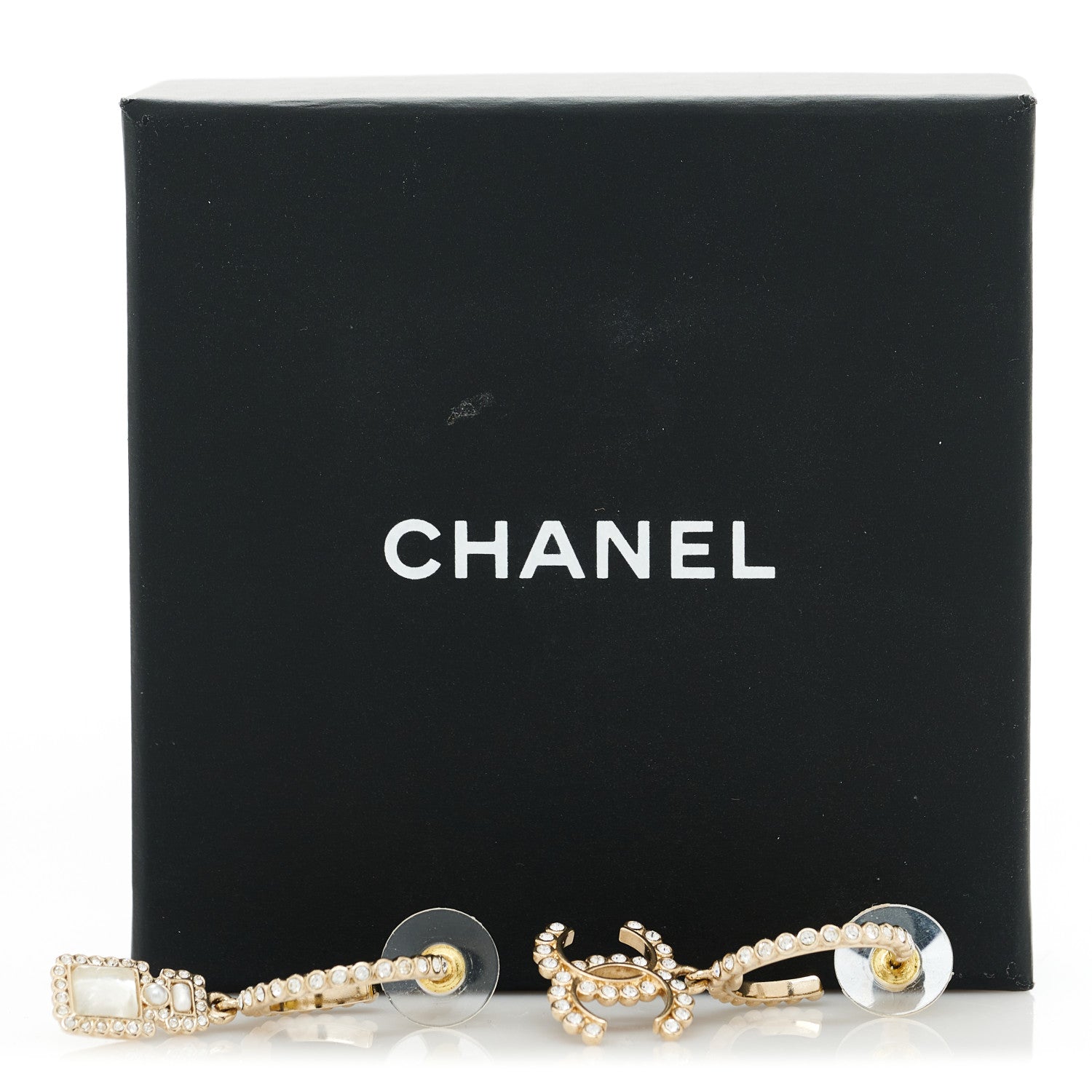 Chanel Crystal Pearl CC Perfume Bottle Drop Hoop Earrings Gold 6 of 6