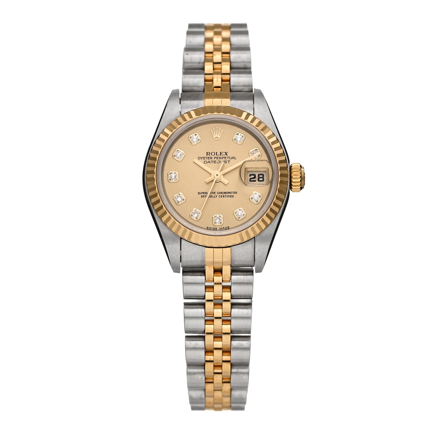 Stainless Steel 18K Yellow Gold Diamond 26mm Oyster Perpetual Datejust Watch Champagne 79173