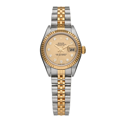 Rolex Stainless Steel 18K Yellow Gold Diamond 26mm Oyster Perpetual Datejust Watch Champagne 79173 1 of 5