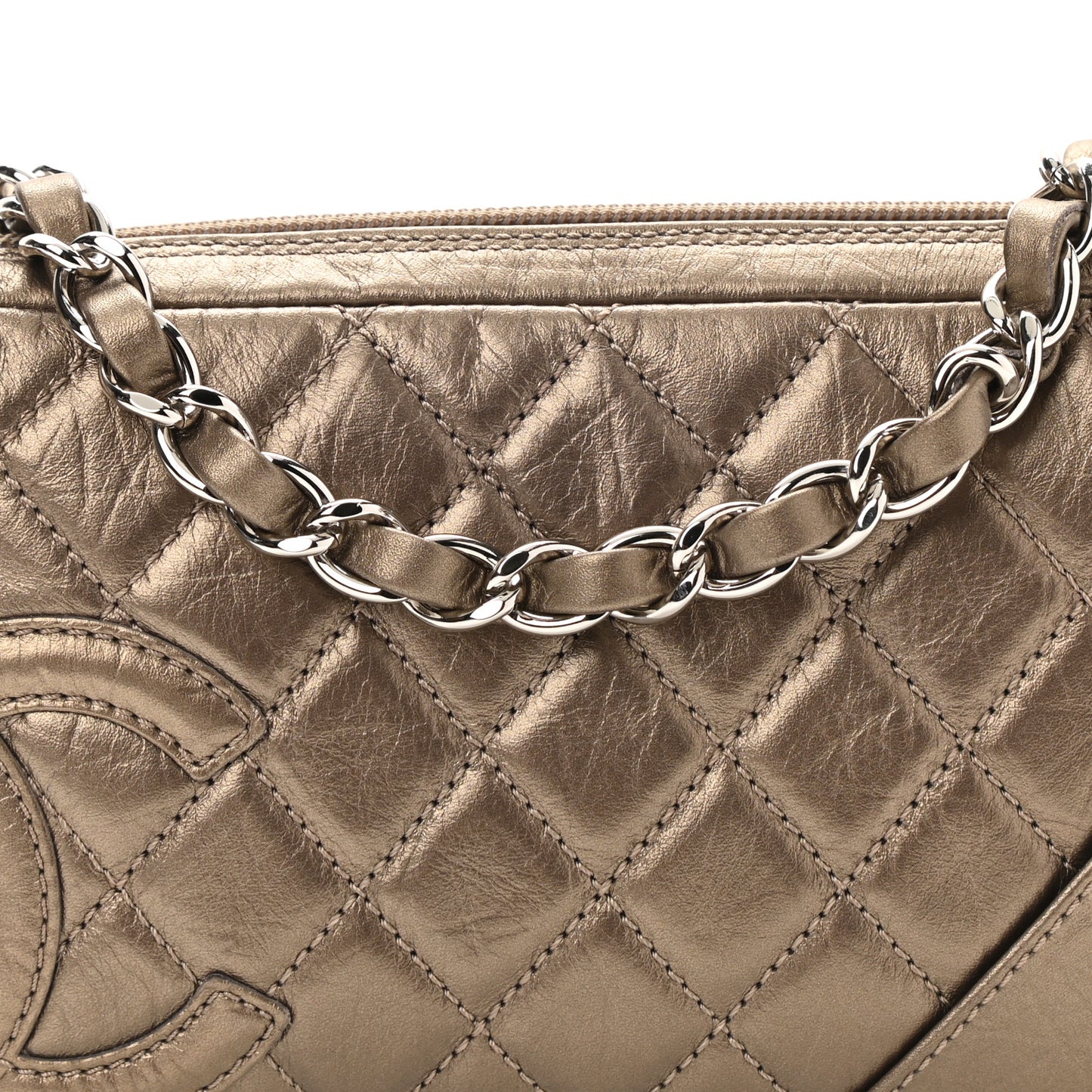 Metallic Aged Calfskin Quilted Cotton Club Pochette Bronze