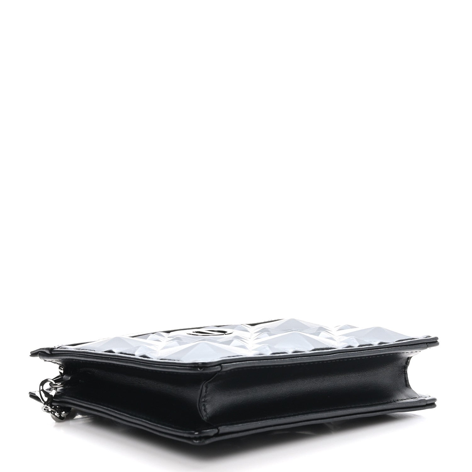 Christian Dior Calfskin Macrocannage Diamond Caro Zipped Pouch With Chain Black 4 of 12