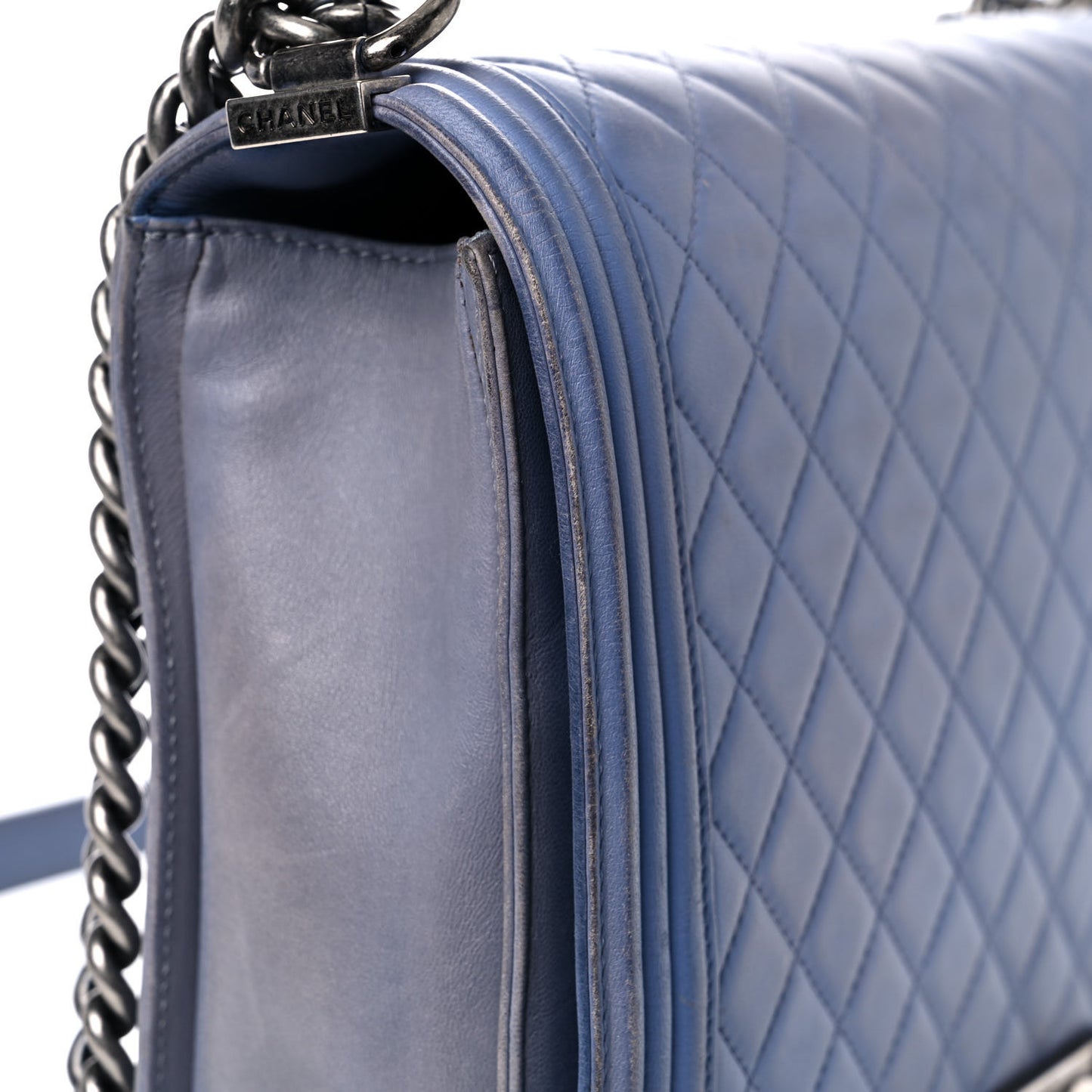 Lambskin Quilted Large Boy Flap Light Blue